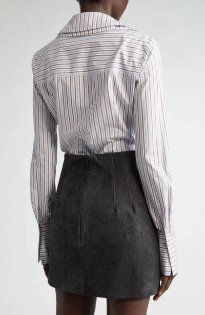 Laquan Smith Stripe Plunge Neck One-button Shirt