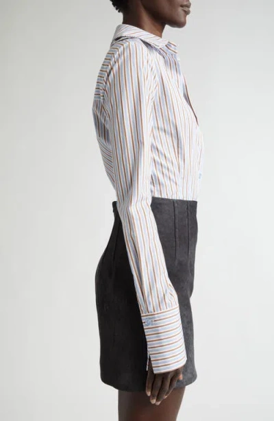 Laquan Smith Stripe Plunge Neck One-button Shirt
