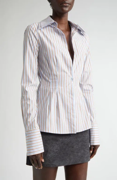 Laquan Smith Stripe Plunge Neck One-button Shirt