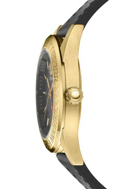 Versace V-code Gmt Leather Strap Watch, 42mm