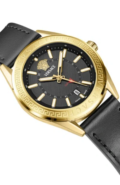 Versace V-code Gmt Leather Strap Watch, 42mm