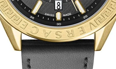 Versace V-code Gmt Leather Strap Watch, 42mm