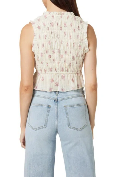 Habitual Cotton Shirred Tie Front Top In Neutral