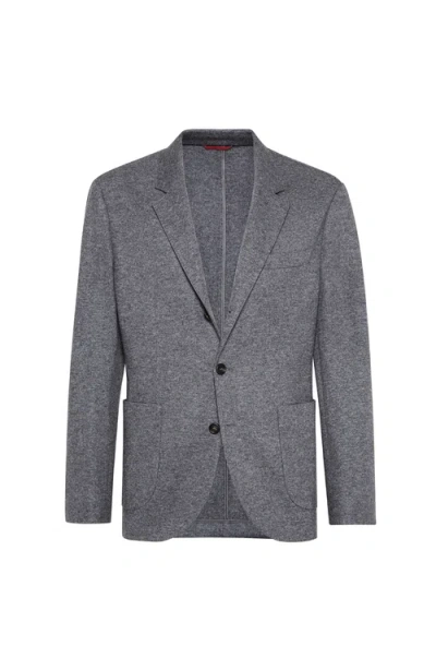 Brunello Cucinelli Cashmere Jersey Blazer In Gray