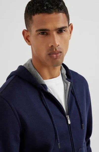 Brunello Cucinelli Cotton-cashmere-silk-blend Hoodie In Blue