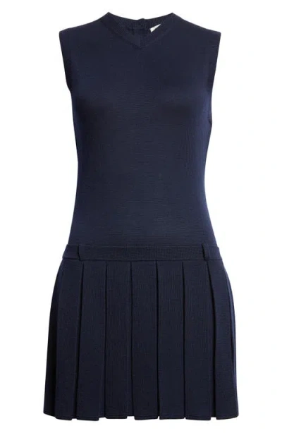 Sandy Liang Millie Pleated Merino Wool Sweater Dress In Blue