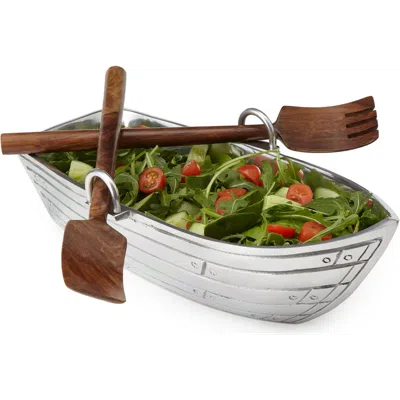 Uncommon Goods Row Boat Serving Bowl With Wood Serving Utensils