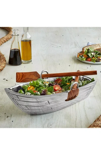 Uncommon Goods Row Boat Serving Bowl With Wood Serving Utensils