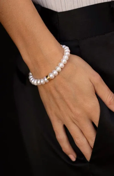 Sheryl Lowe 14k Pearl 8mm Bead Bracelet With Smooth Rondelle