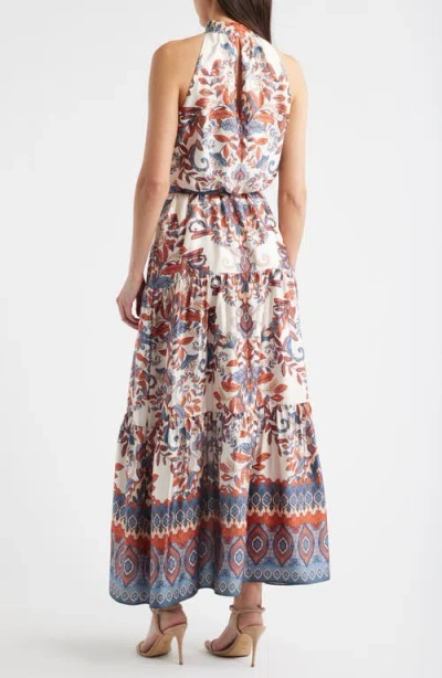 Julia Jordan Sleeveless Tiered Mock Neck Waist Tie Dress In Multi