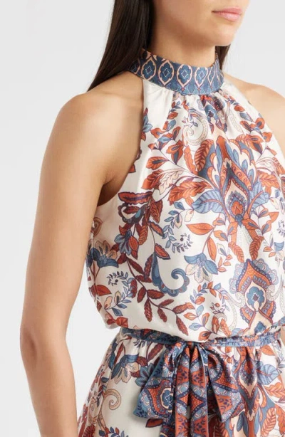 Julia Jordan Sleeveless Tiered Mock Neck Waist Tie Dress In Multi