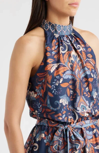 Julia Jordan Sleeveless Tiered Mock Neck Waist Tie Dress In Multi