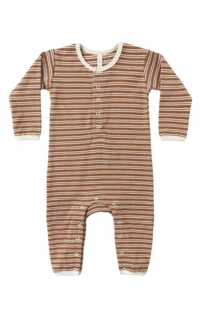 Quincy Mae Cedar Microstripe Romper In Brown