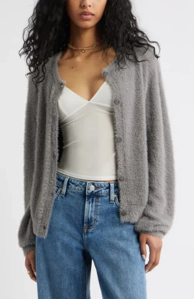 Bp. Fuzzy Scoop Neck Cardigan In Gray