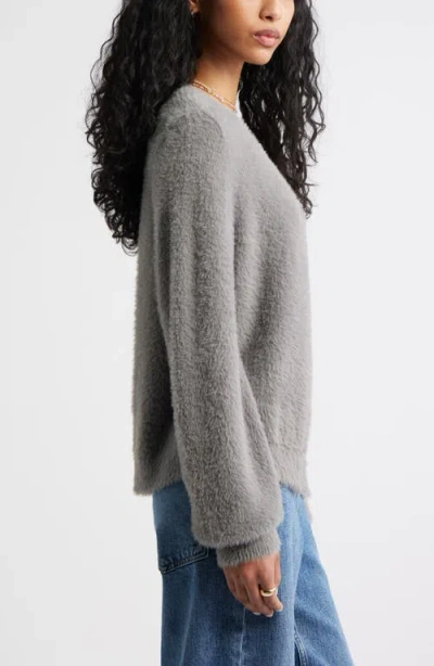 Bp. Fuzzy Scoop Neck Cardigan In Gray