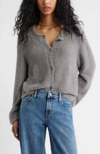 Bp. Fuzzy Scoop Neck Cardigan In Gray