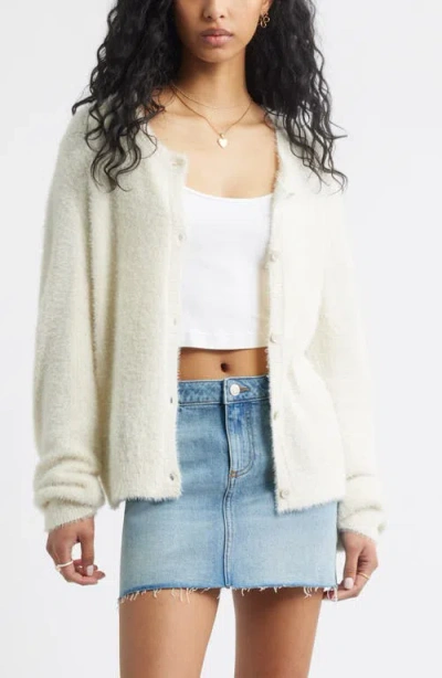 Bp. Fuzzy Scoop Neck Cardigan In White