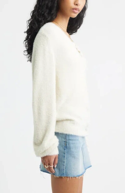 Bp. Fuzzy Scoop Neck Cardigan In White