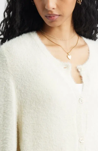Bp. Fuzzy Scoop Neck Cardigan In White