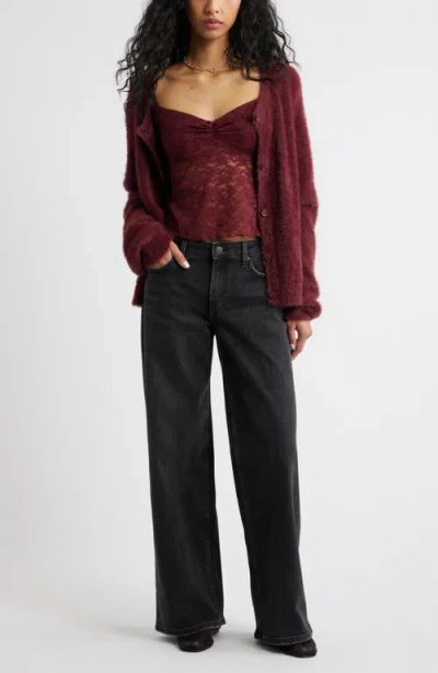 Bp. Fuzzy Scoop Neck Cardigan In Burgundy