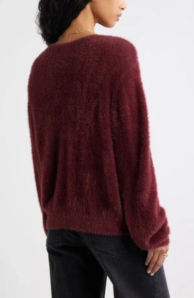 Bp. Fuzzy Scoop Neck Cardigan In Burgundy