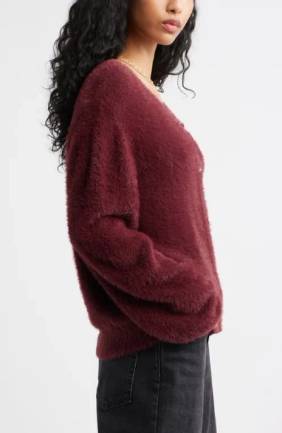 Bp. Fuzzy Scoop Neck Cardigan In Burgundy
