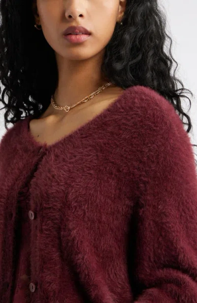 Bp. Fuzzy Scoop Neck Cardigan In Burgundy