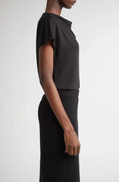 Vince Cowl-neck Cap-sleeve Satin Blouse In Black