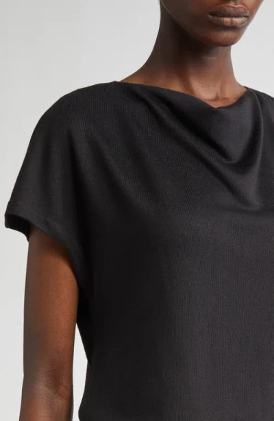 Vince Cowl-neck Cap-sleeve Satin Blouse In Black