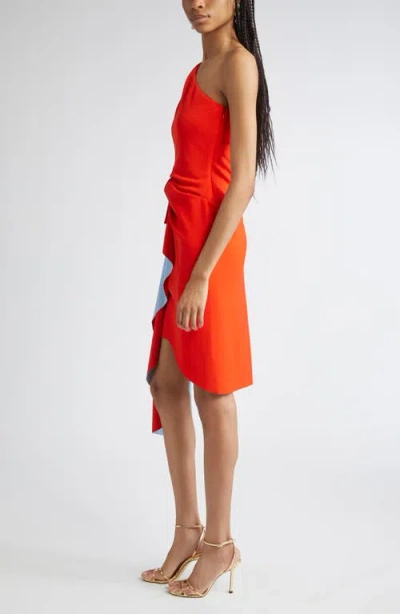 Oscar De La Renta Drape Front One Shoulder Double Face Jersey Dress