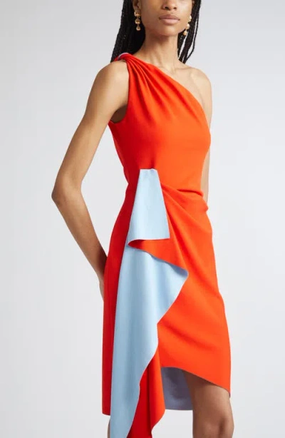 Oscar De La Renta Drape Front One Shoulder Double Face Jersey Dress