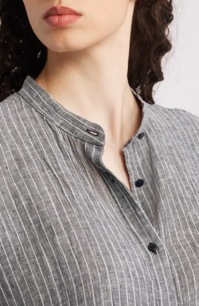 Eileen Fisher Striped Organic Linen Midi Dress In Gray