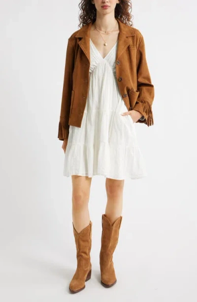 Treasure & Bond Floral Print Jacquard Long Sleeve Minidress In White