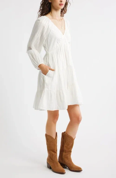 Treasure & Bond Floral Print Jacquard Long Sleeve Minidress In White