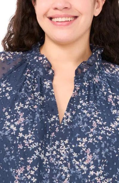 Cece Floral Clip Dot Ruffle V-neck Top