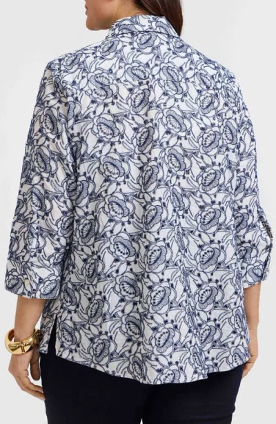 Foxcroft Zoey Embroidered Eyelet Cotton Button-up Shirt In Multi