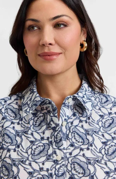 Foxcroft Zoey Embroidered Eyelet Cotton Button-up Shirt In Multi