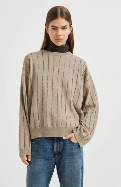 Brunello Cucinelli Dazzling Stripe Sweater In Neutral