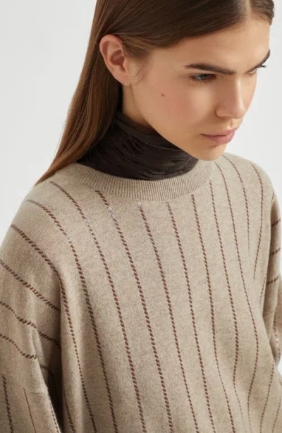 Brunello Cucinelli Dazzling Stripe Sweater In Neutral