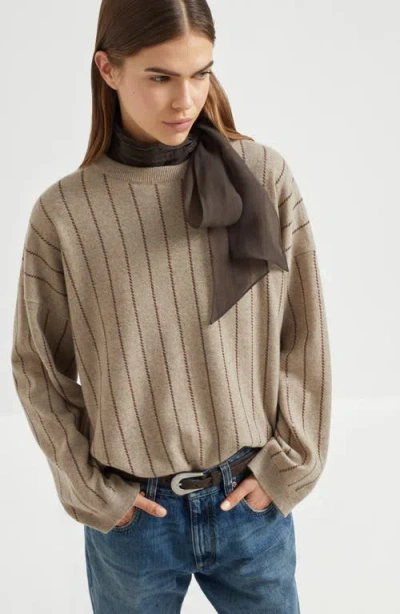 Brunello Cucinelli Dazzling Stripe Sweater In Neutral