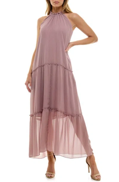 Socialite Tiered Metallic Stripe Maxi Dress In Pink