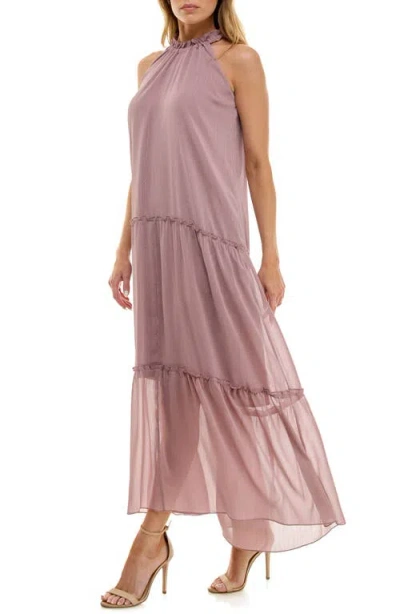 Socialite Tiered Metallic Stripe Maxi Dress In Pink