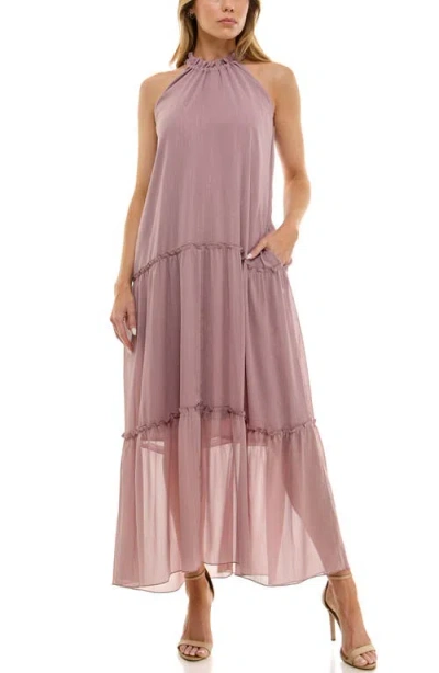 Socialite Tiered Metallic Stripe Maxi Dress In Pink
