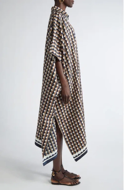 Oscar De La Renta Mini Geo Print Silk Caftan Dress