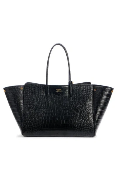 Balenciaga Medium Bel Air Carry All Croc Emobssed Leather Tote