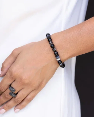 Sheryl Lowe Black Mix 8mm Bead Bracelet With Diamond Donut