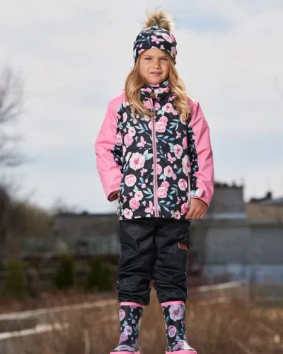 Deux Par Deux Baby Girl's 3-in-1 Mid-season Outerwear Set With Printed Jacket Pink, Black, And Flowe In Pink