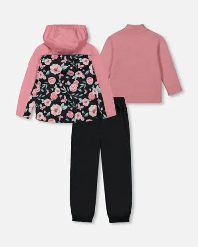 Deux Par Deux Baby Girl's 3-in-1 Mid-season Outerwear Set With Printed Jacket Pink, Black, And Flowe In Pink