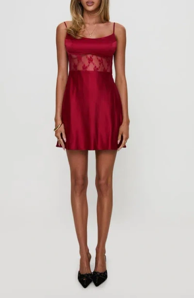 Princess Polly Le Tigre Lace Inset Satin Minidress In Burgundy