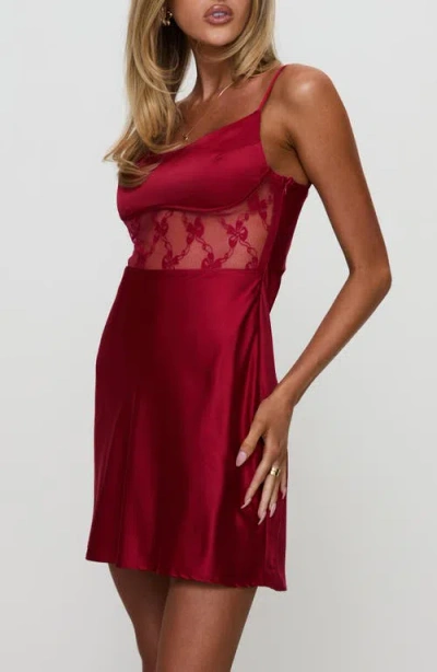 Princess Polly Le Tigre Lace Inset Satin Minidress In Burgundy